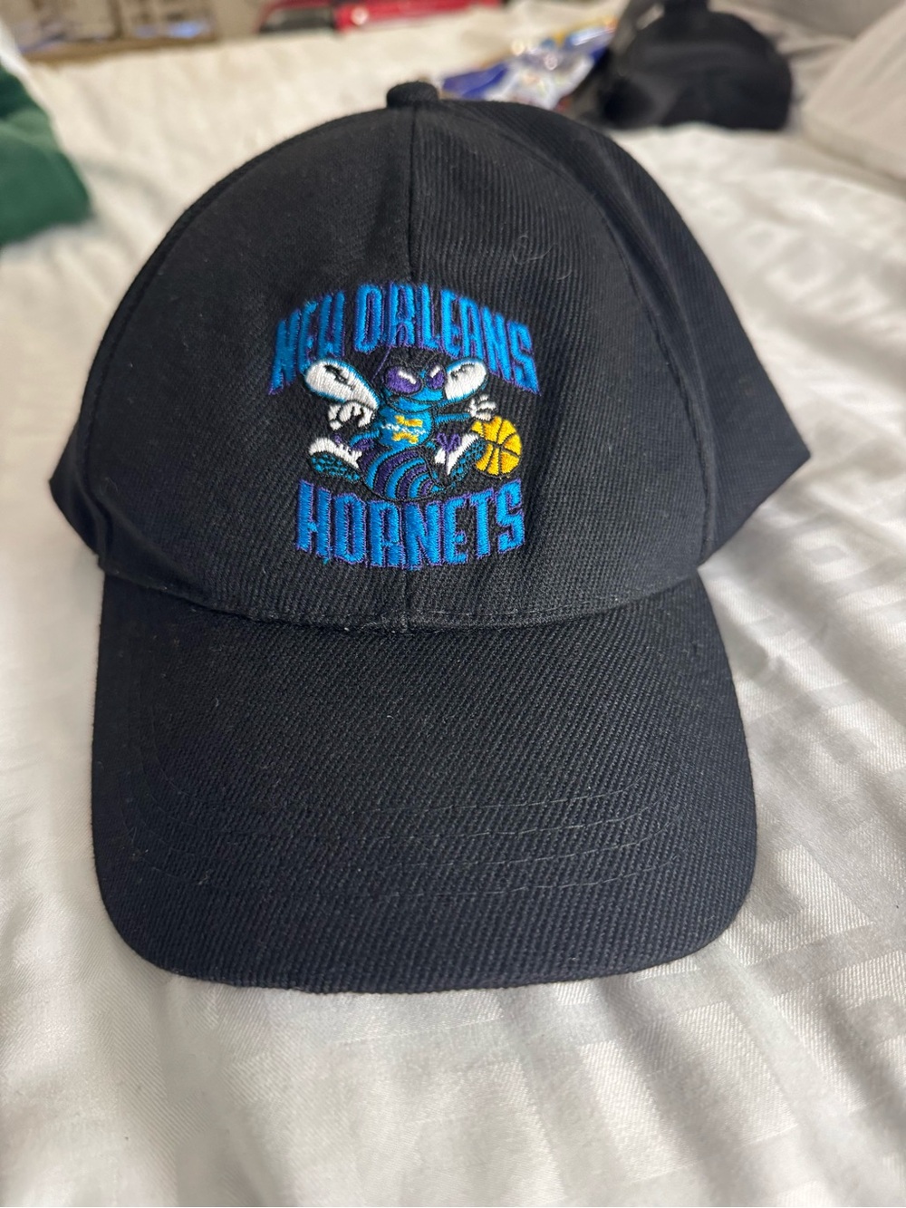 NBA New Orleans Hornets Black Baseball Cap with Blue & Yellow Logo